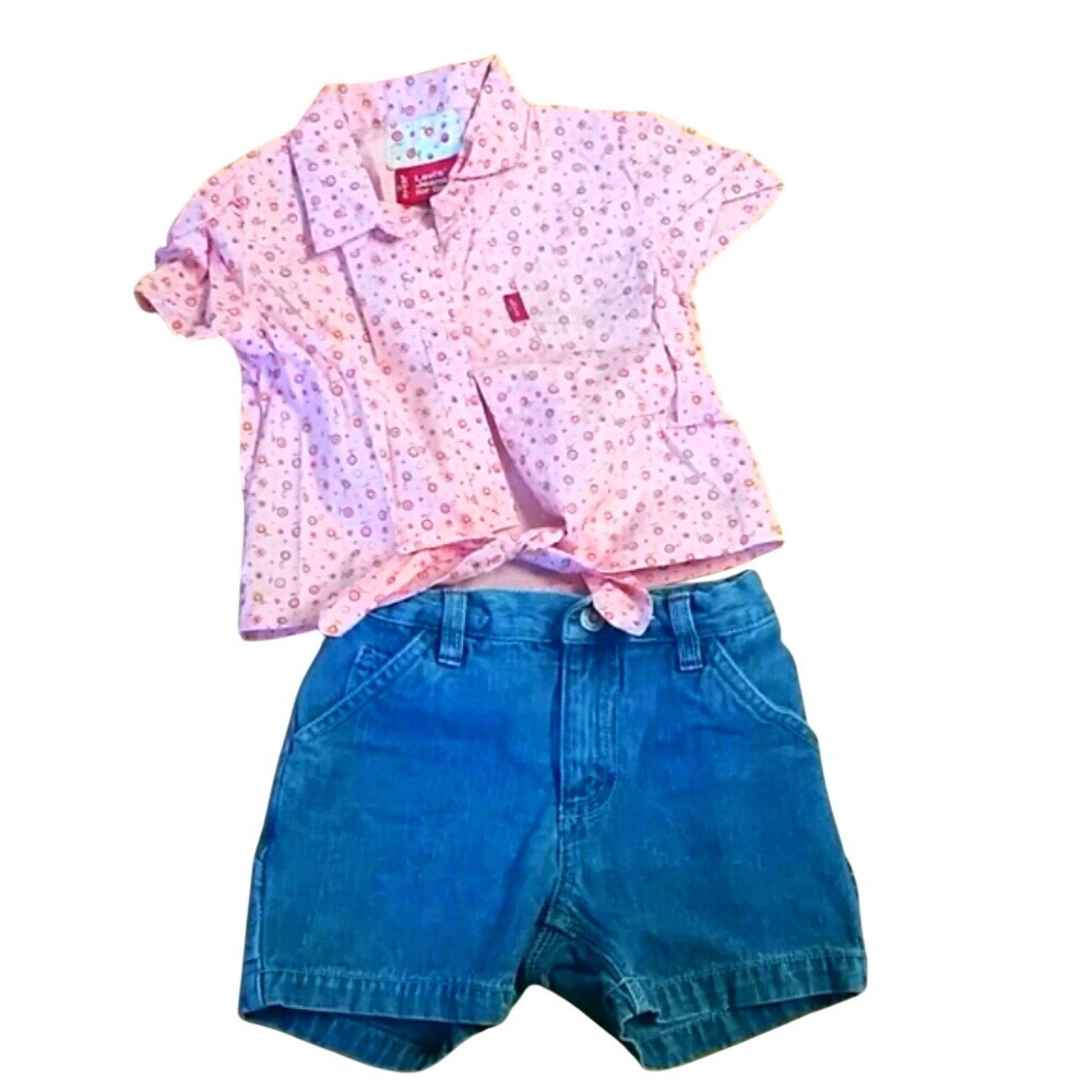 Levi's Girls Pink Floral Tie‎ Shirt with Sonoma Denim Shorts Outfit Size 2T